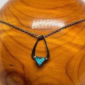 Turquoise Heart Teardrop Pendant Necklace Southwestern Navajo